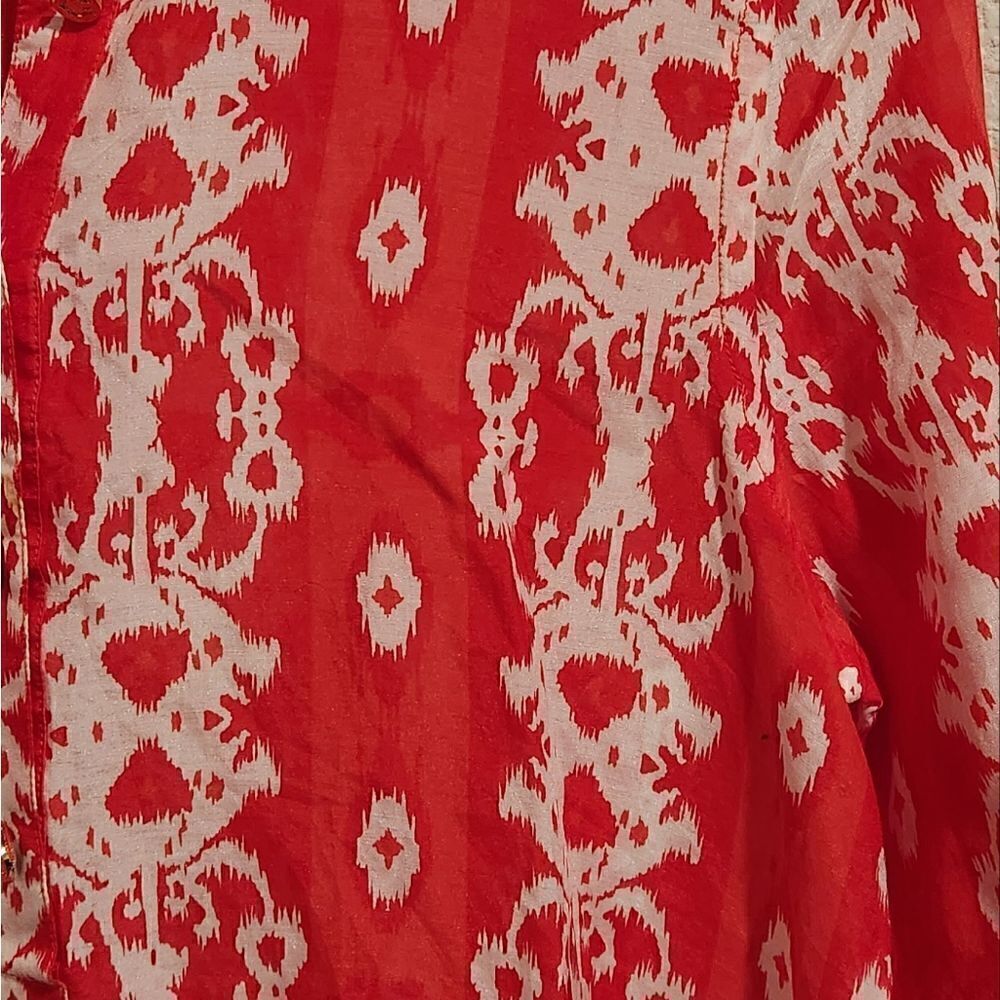 C. Wonder Ikat Print Buttondown Blouse Red White Size Small Women's - Picture 7 of 7